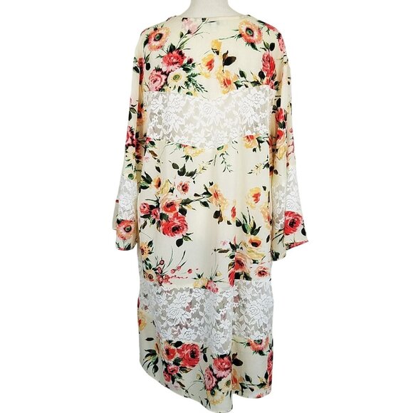 Moa Moa Floral Lace Trim Open Kimono Cardigan Cover Up 1X - Picture 5 of 12